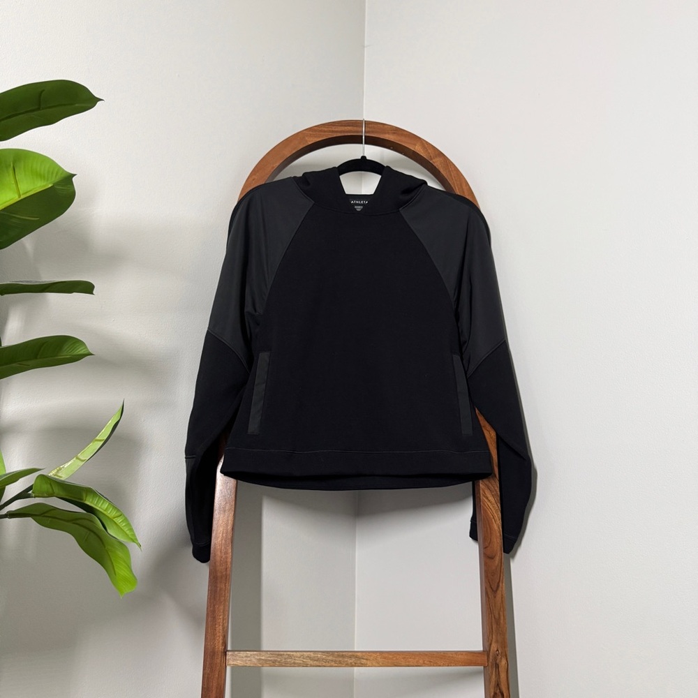 Athleta SMALL Black Get Set Hooded Pullover Sweatshirt